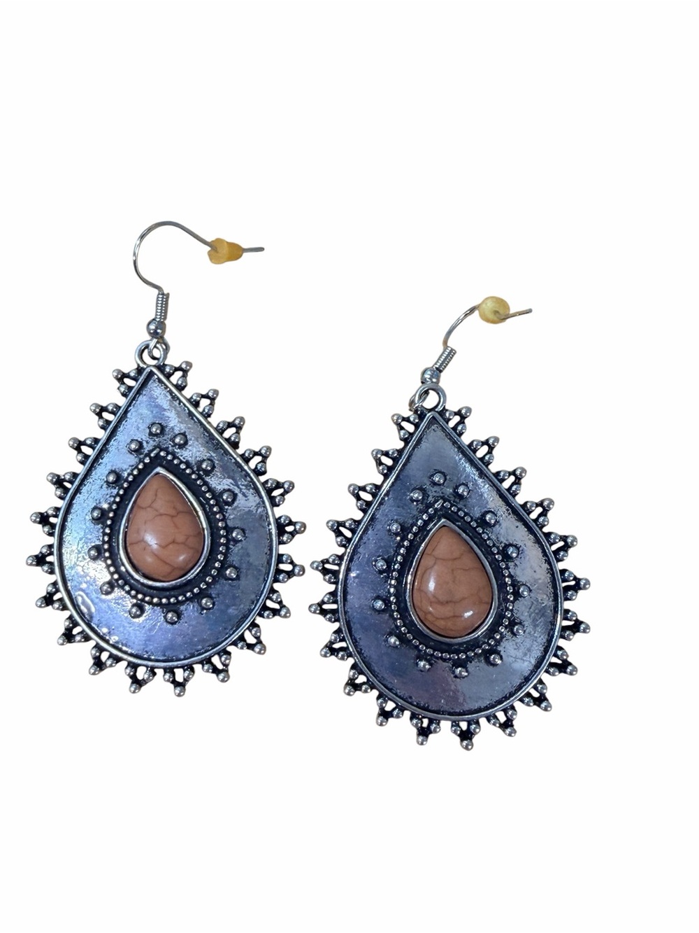 Bohemian‎ Teardrop Silver and Tan Stone Earrings - Women Jewelry